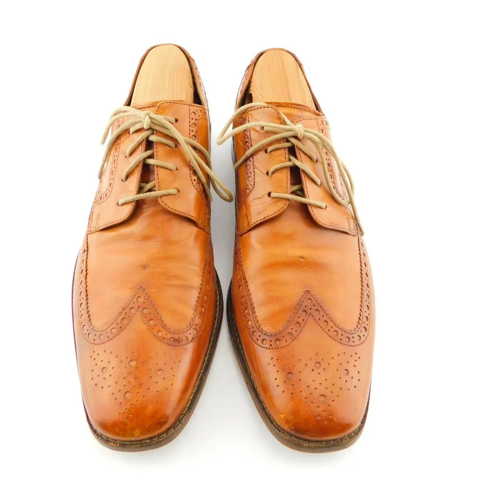 COLE HAAN Nike Air Caramel Brown Leather Wingtip Oxfords Dress Shoes 10.5